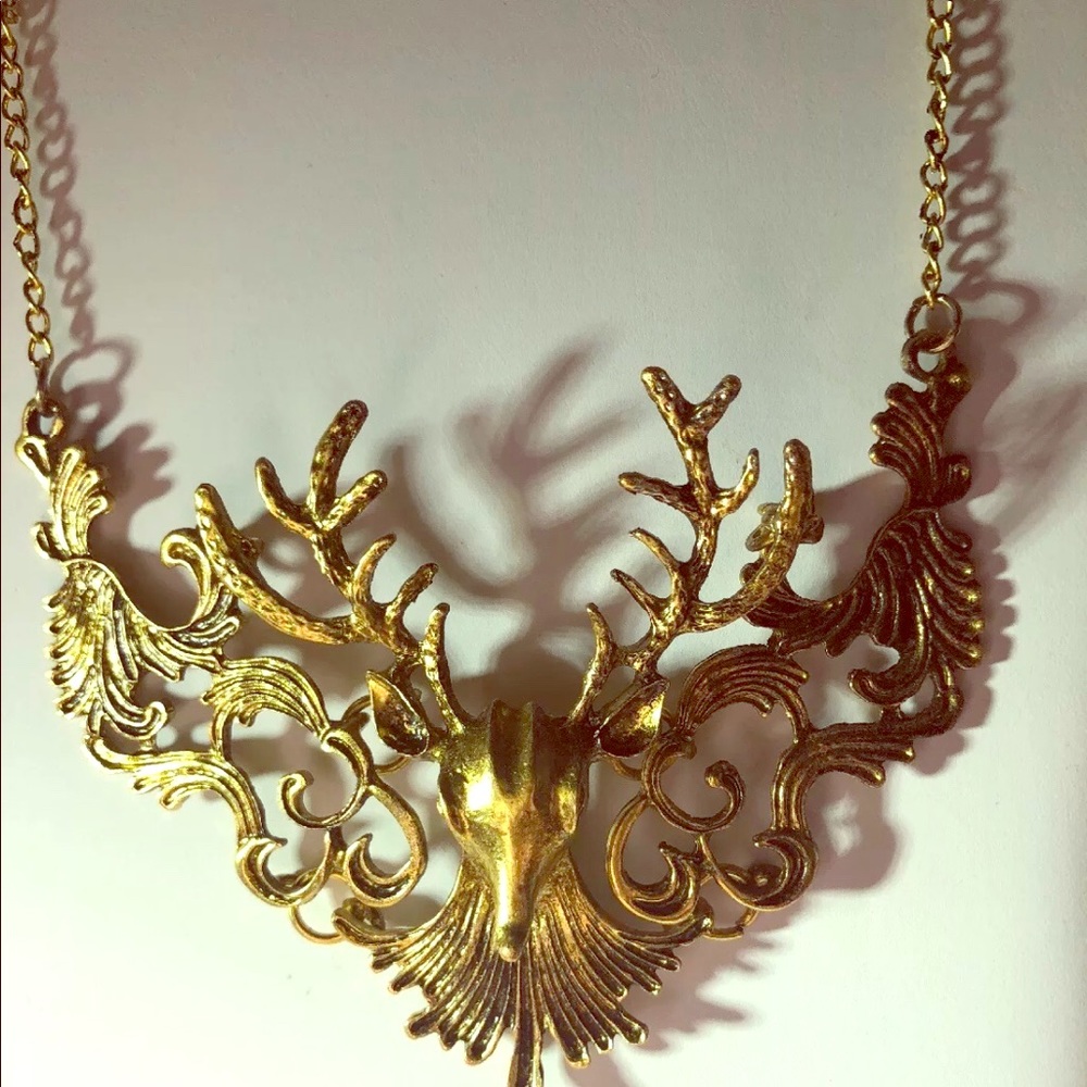 - Deer Stag Necklace Betsey Johnson Statement Bronze
